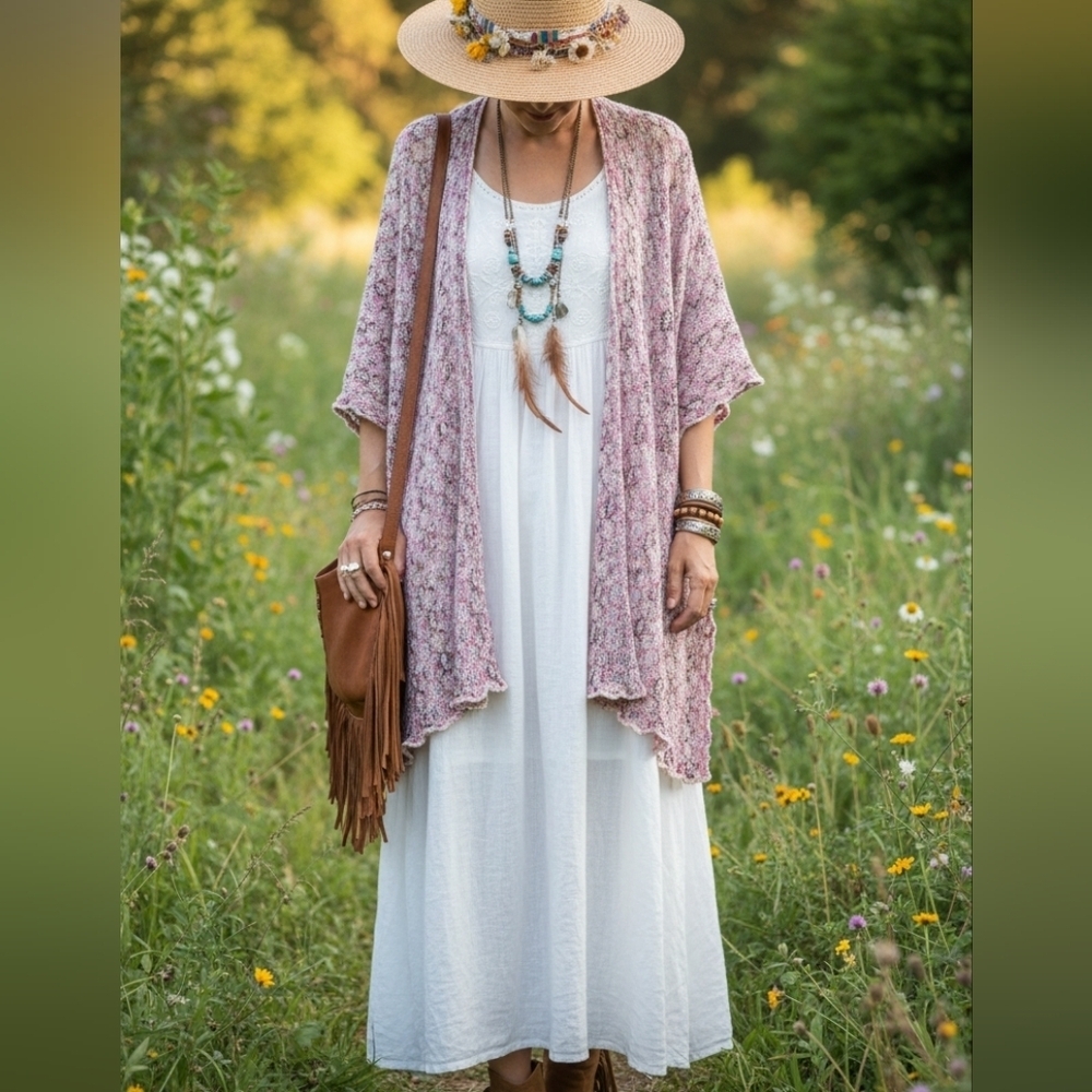Zighlli Romantic Whimsy Pastel Crochet Open Cardigan / Multi-Way Shawl